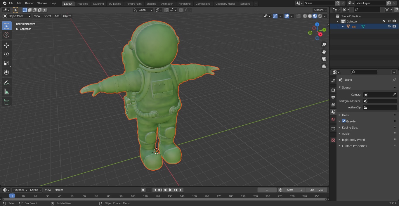 Astronaut Toy Character Green T-pose(1) 3D model