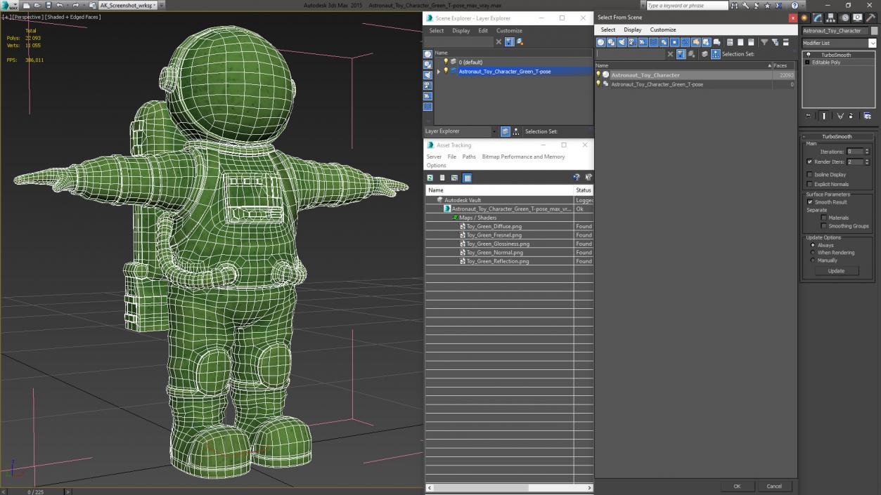 Astronaut Toy Character Green T-pose(1) 3D model