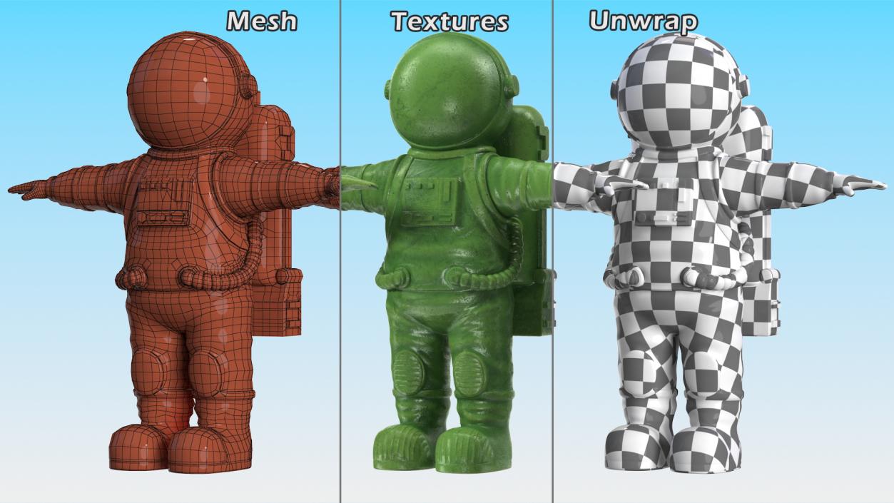 Astronaut Toy Character Green T-pose(1) 3D model