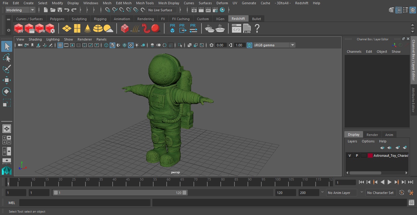 Astronaut Toy Character Green T-pose(1) 3D model