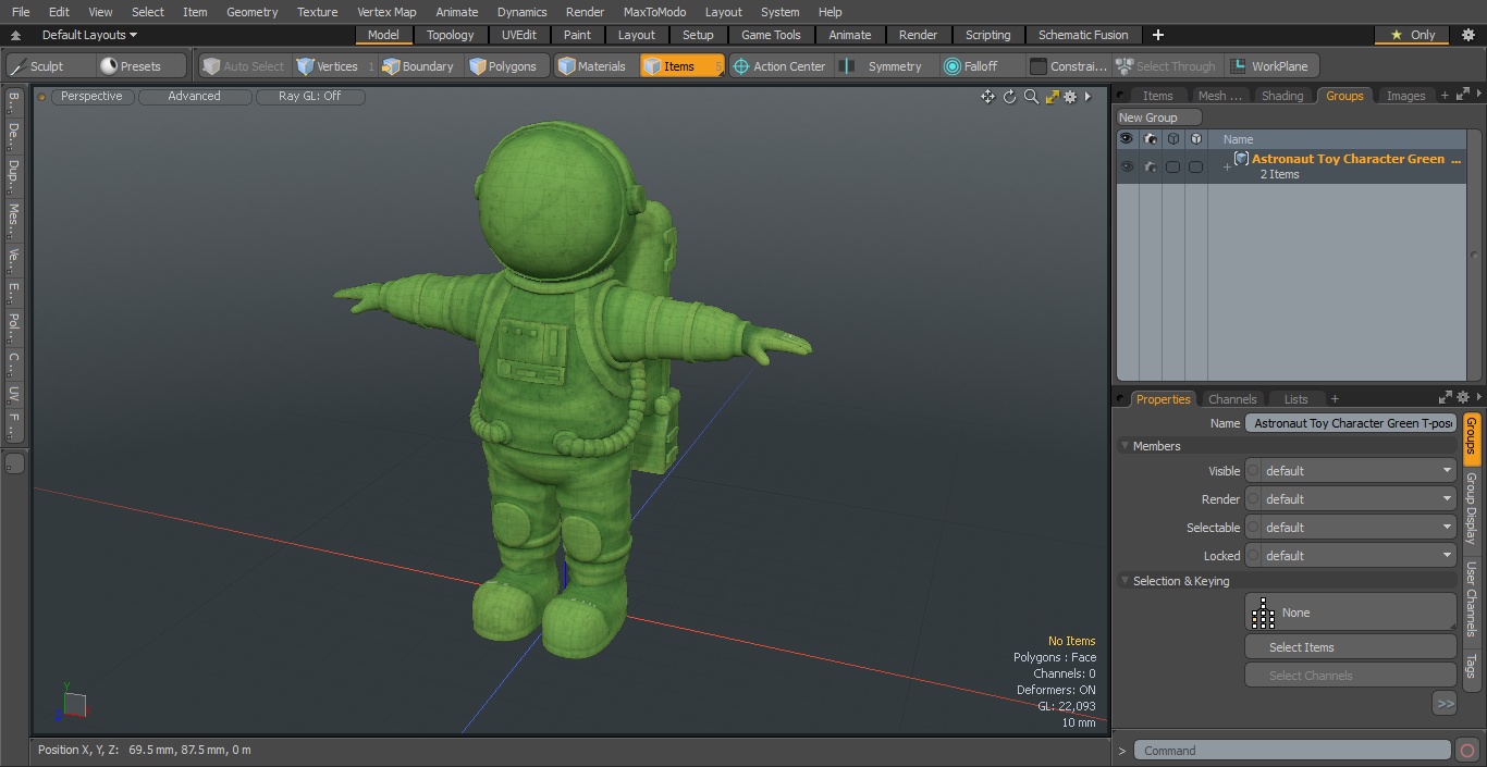 Astronaut Toy Character Green T-pose(1) 3D model