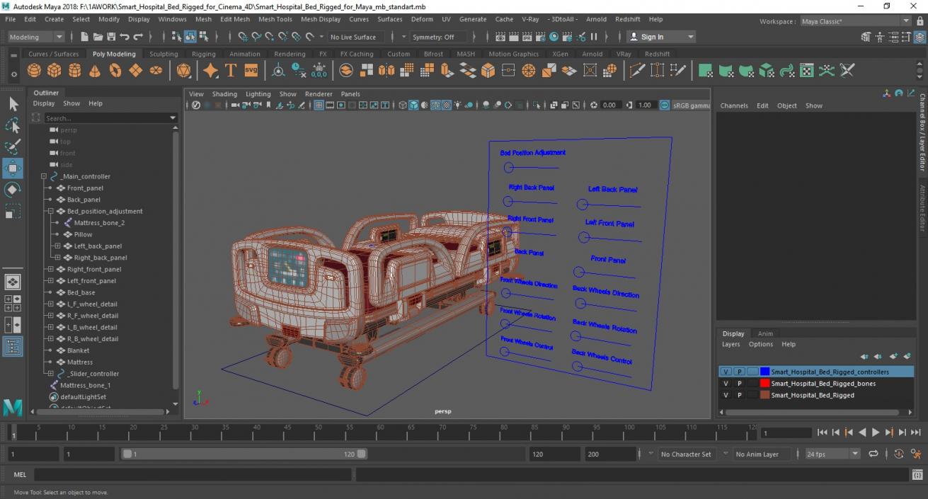 Smart Hospital Bed Rigged for Maya 3D model