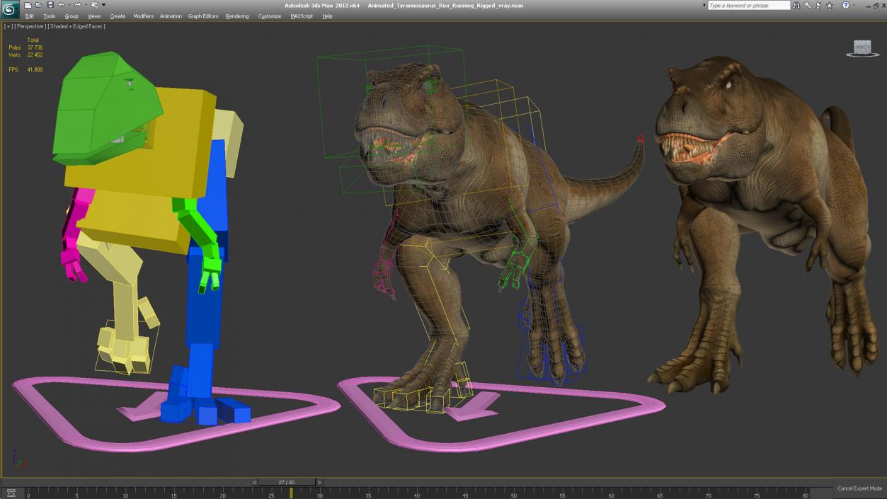 3D Animated Tyrannosaurus Rex Running Rigged