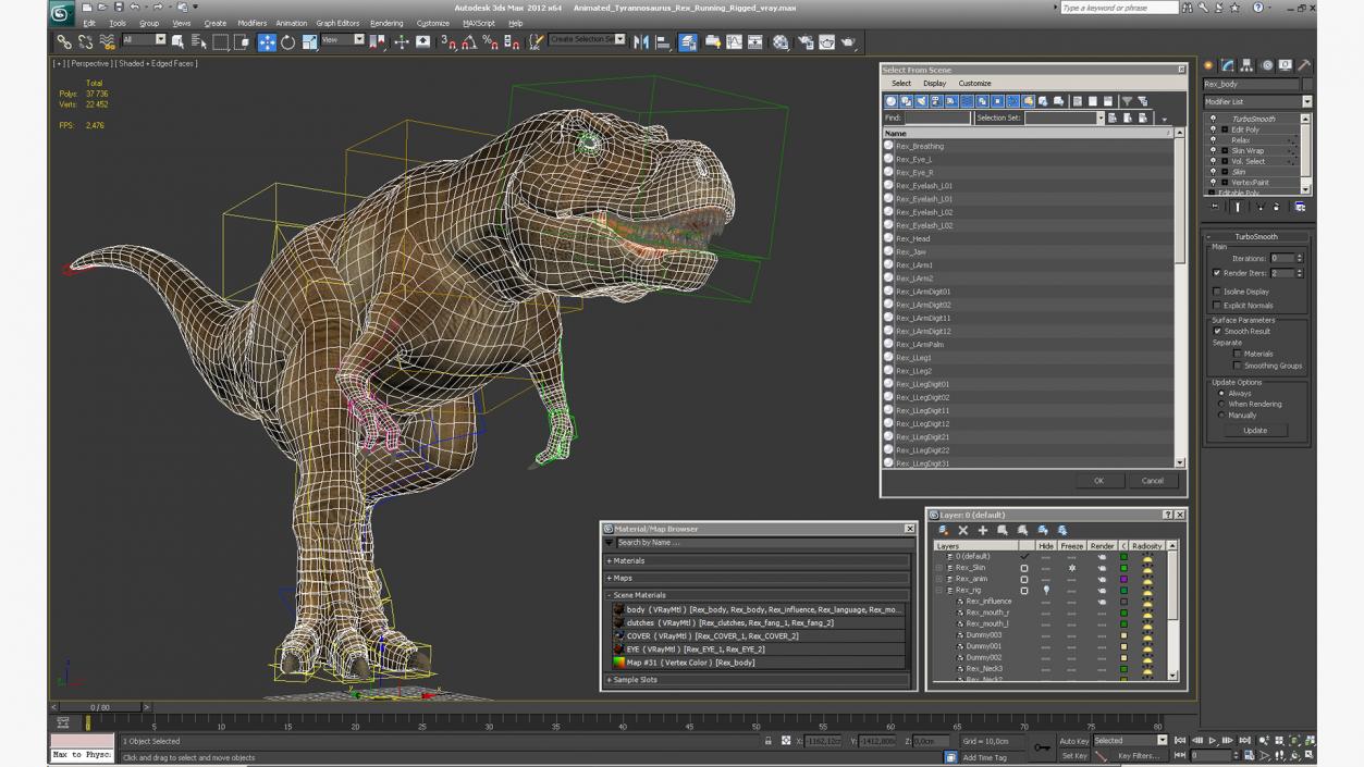 3D Animated Tyrannosaurus Rex Running Rigged