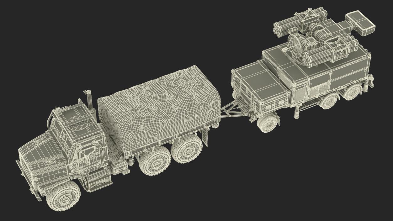 3D model Truck with Trailer Air Defense Missile Complex Rigged 2