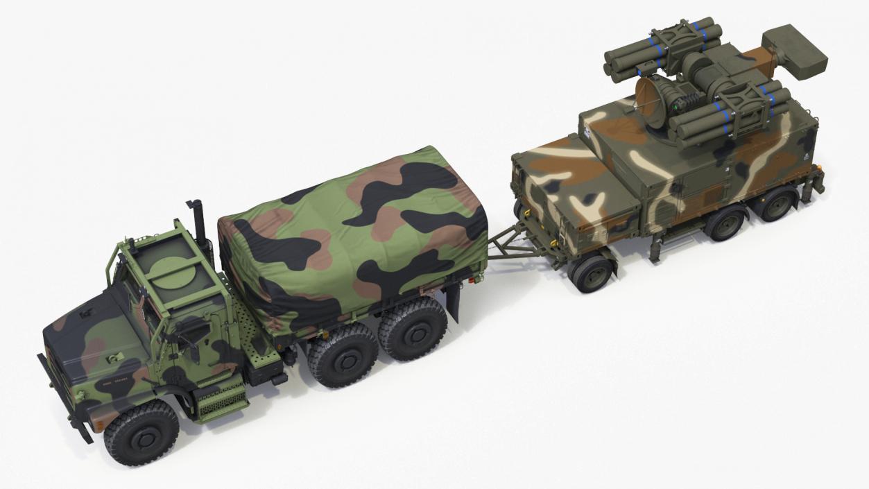 3D model Truck with Trailer Air Defense Missile Complex Rigged 2