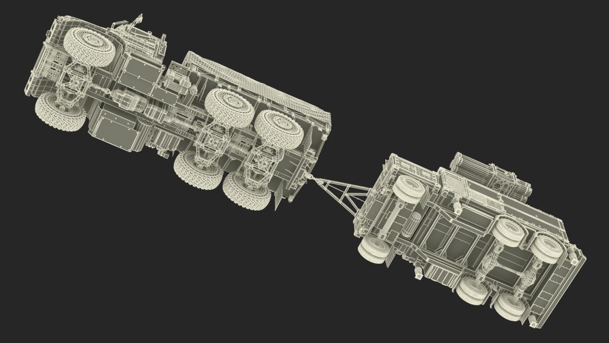 3D model Truck with Trailer Air Defense Missile Complex Rigged 2