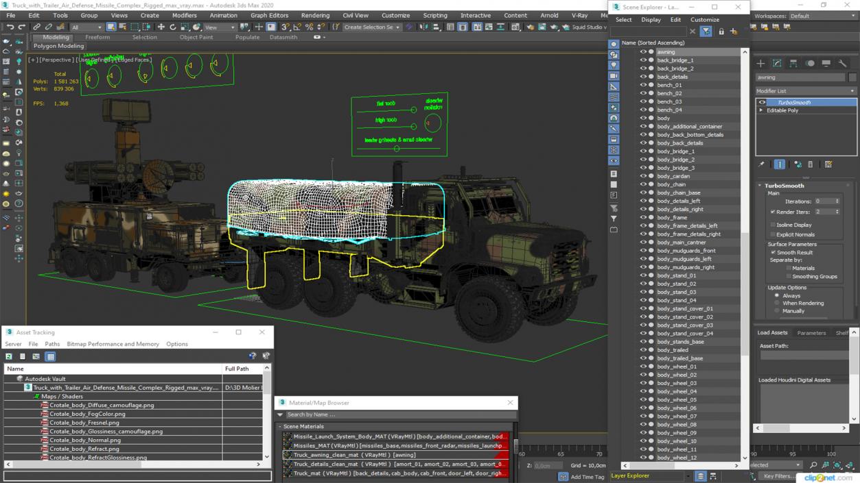 3D model Truck with Trailer Air Defense Missile Complex Rigged 2