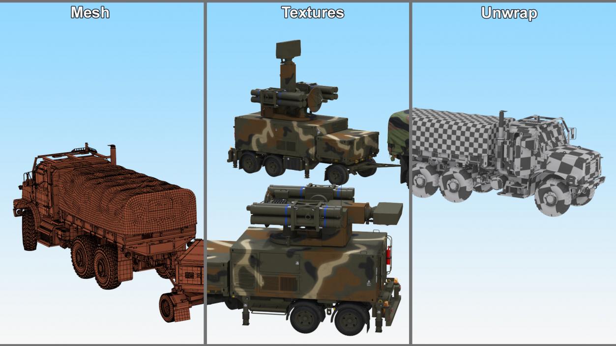 3D model Truck with Trailer Air Defense Missile Complex Rigged 2