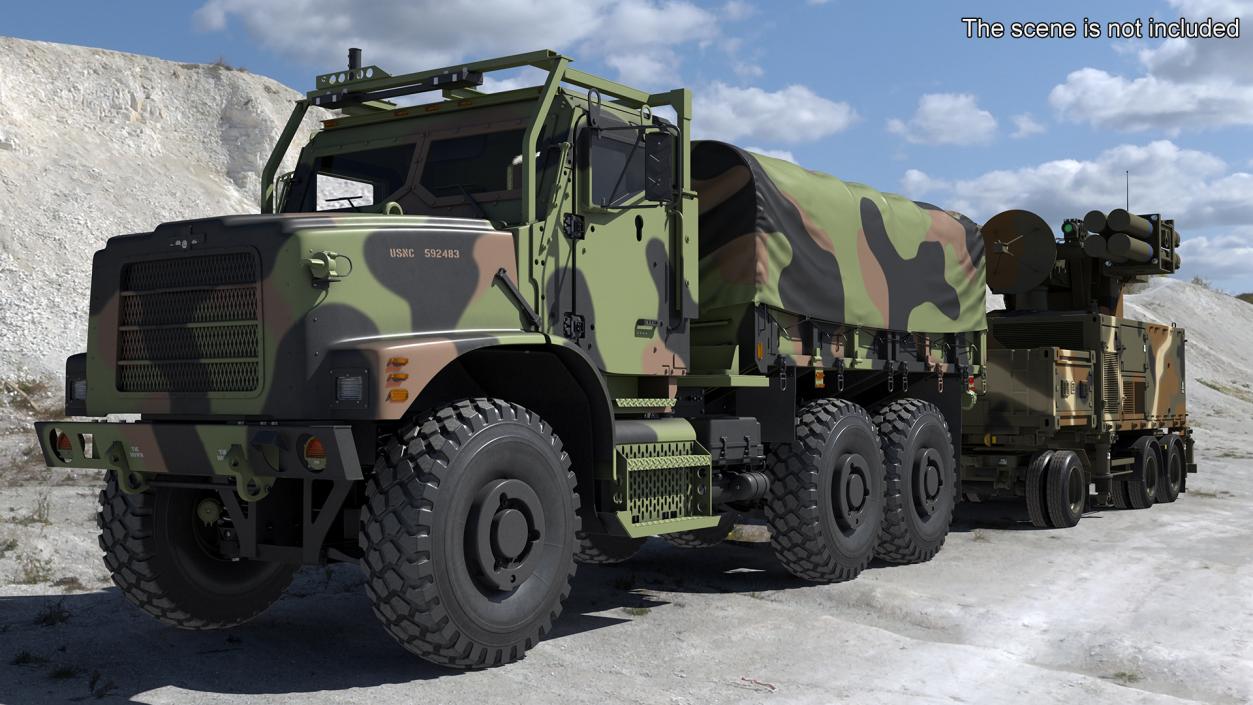 3D model Truck with Trailer Air Defense Missile Complex Rigged 2