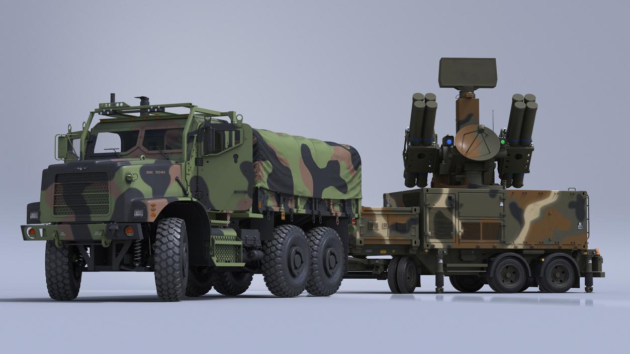 3D model Truck with Trailer Air Defense Missile Complex Rigged 2