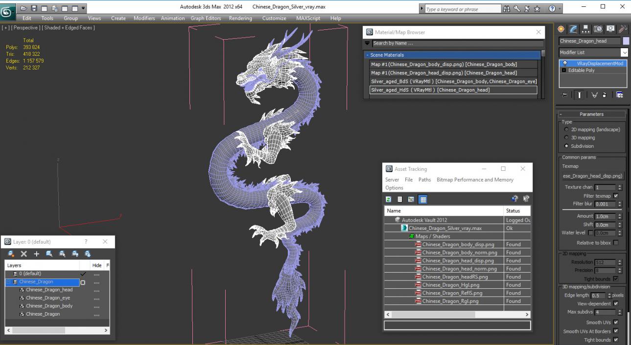 3D Chinese Dragon Silver