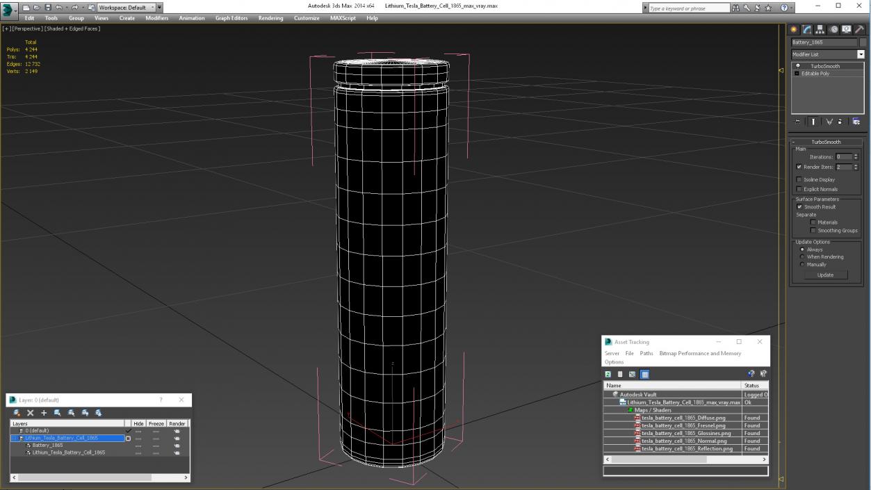 3D Lithium Tesla Battery Cell 1865