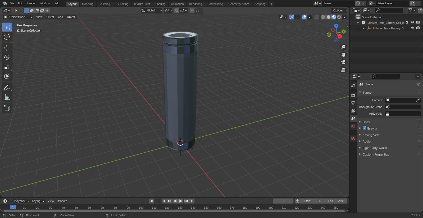 3D Lithium Tesla Battery Cell 1865