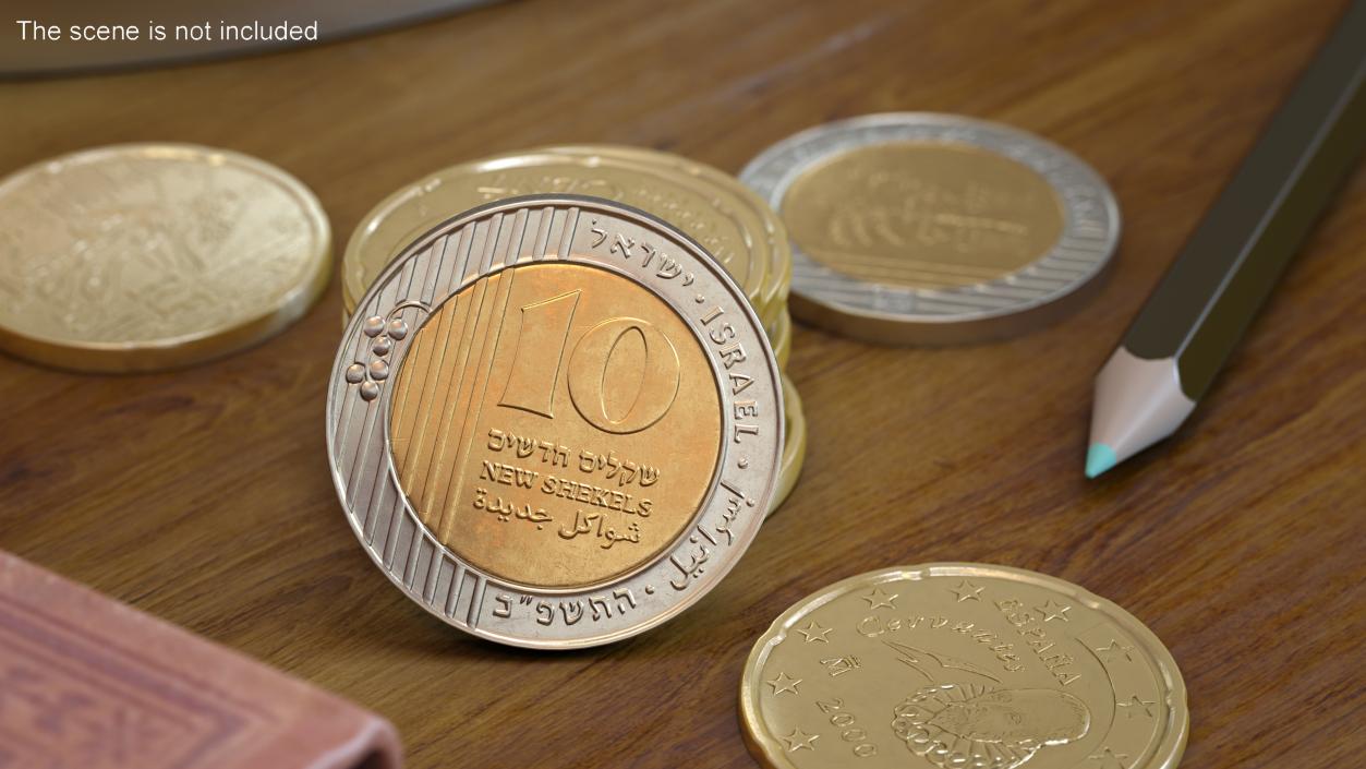 3D Israeli 10 New Shekel Coin