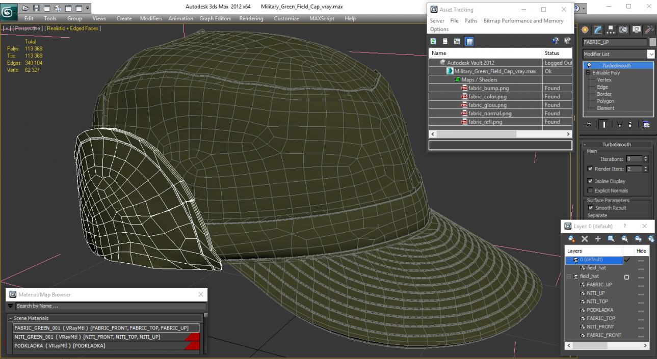 Military Green Field Cap 3D model