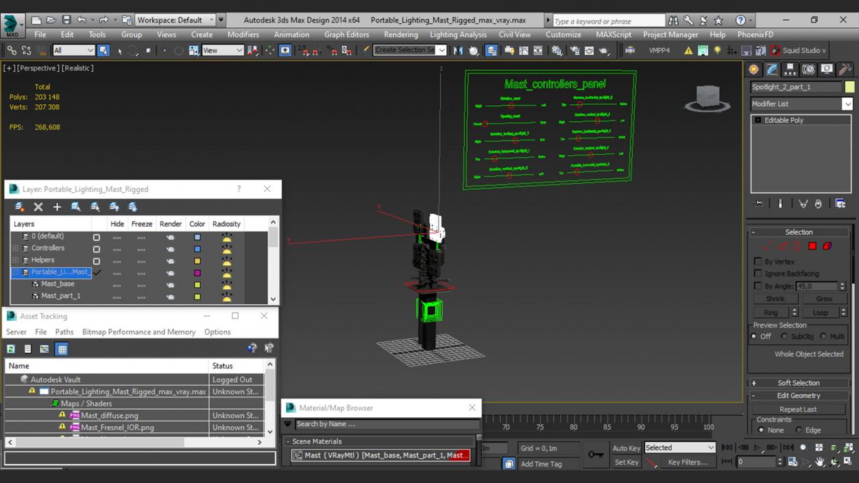 Portable Lighting Mast Rigged 3D model