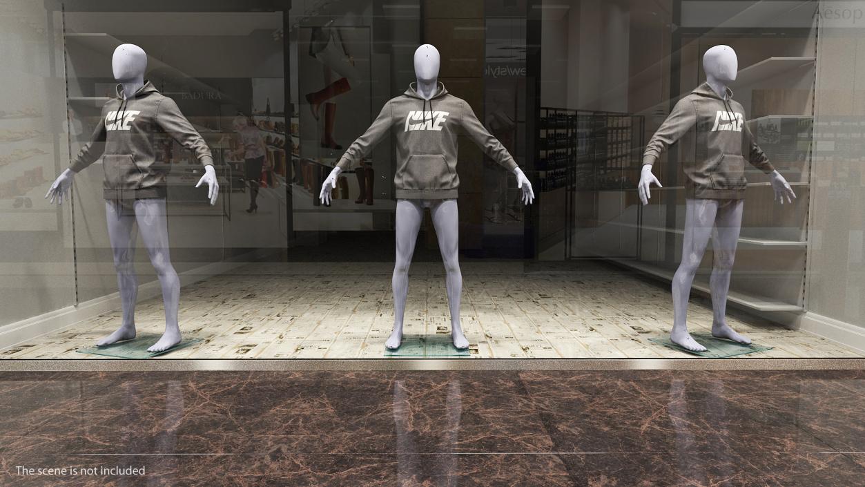 Grey Hoodie Nike Lowered Hood on Mannequin 3D