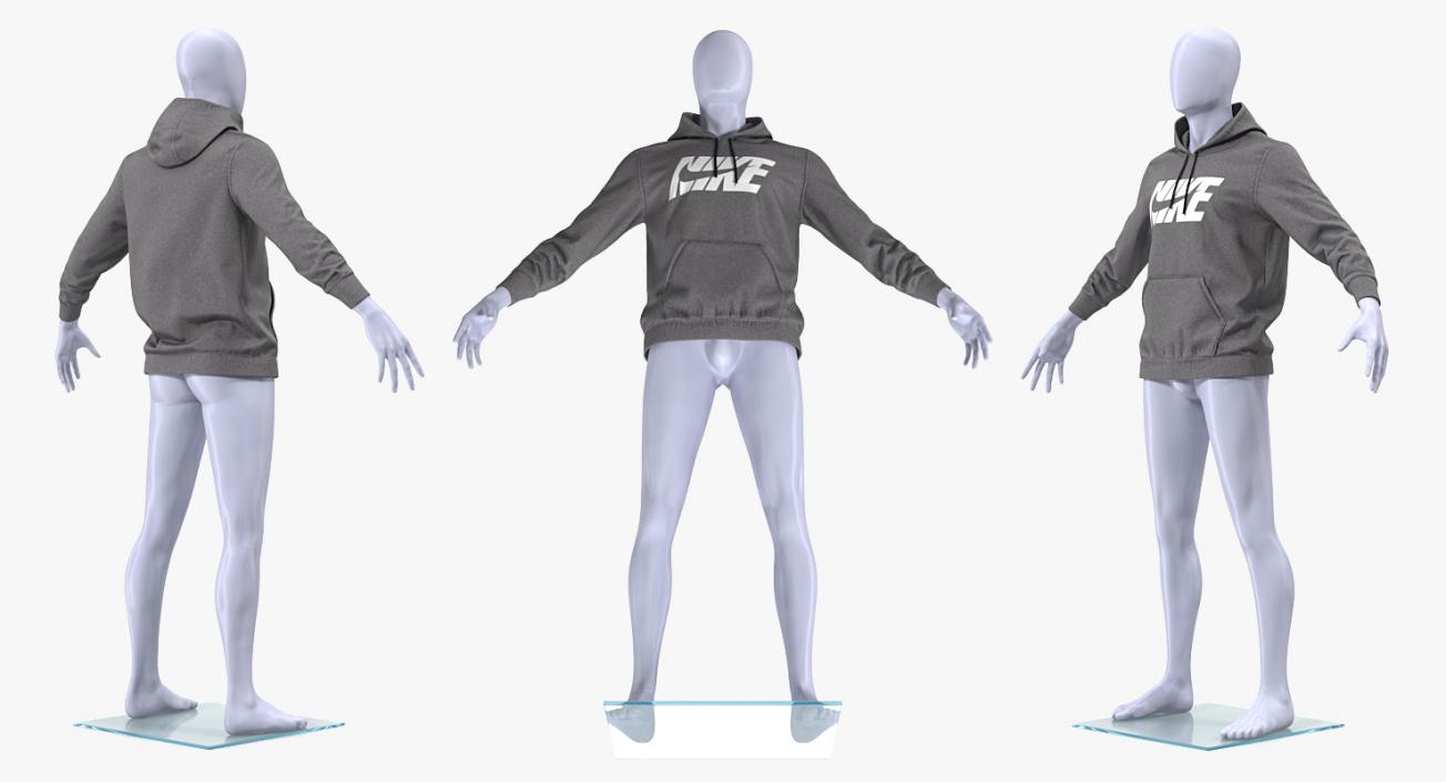 Grey Hoodie Nike Lowered Hood on Mannequin 3D