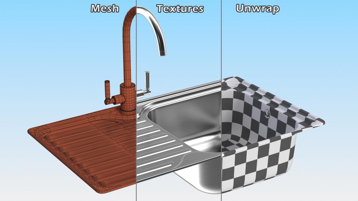 3D model Kitchen Sinks with Tap Collection 2