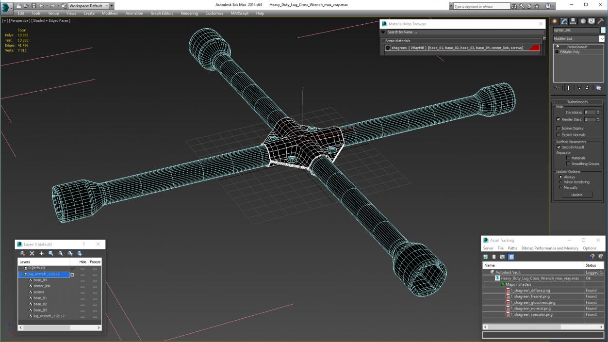 Heavy Duty Lug Cross Wrench 3D