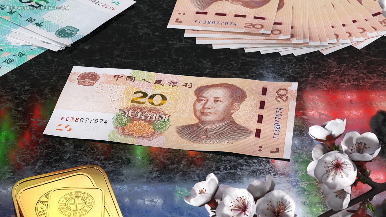 3D Chinese 20 Yuan CNY 2019 Banknote model