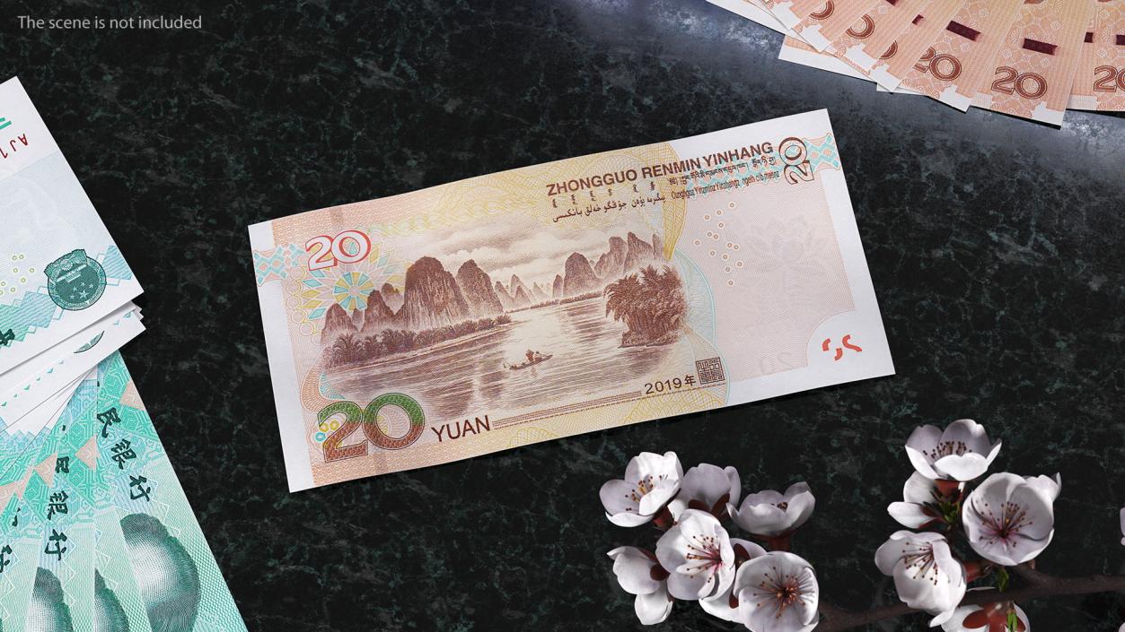 3D Chinese 20 Yuan CNY 2019 Banknote model