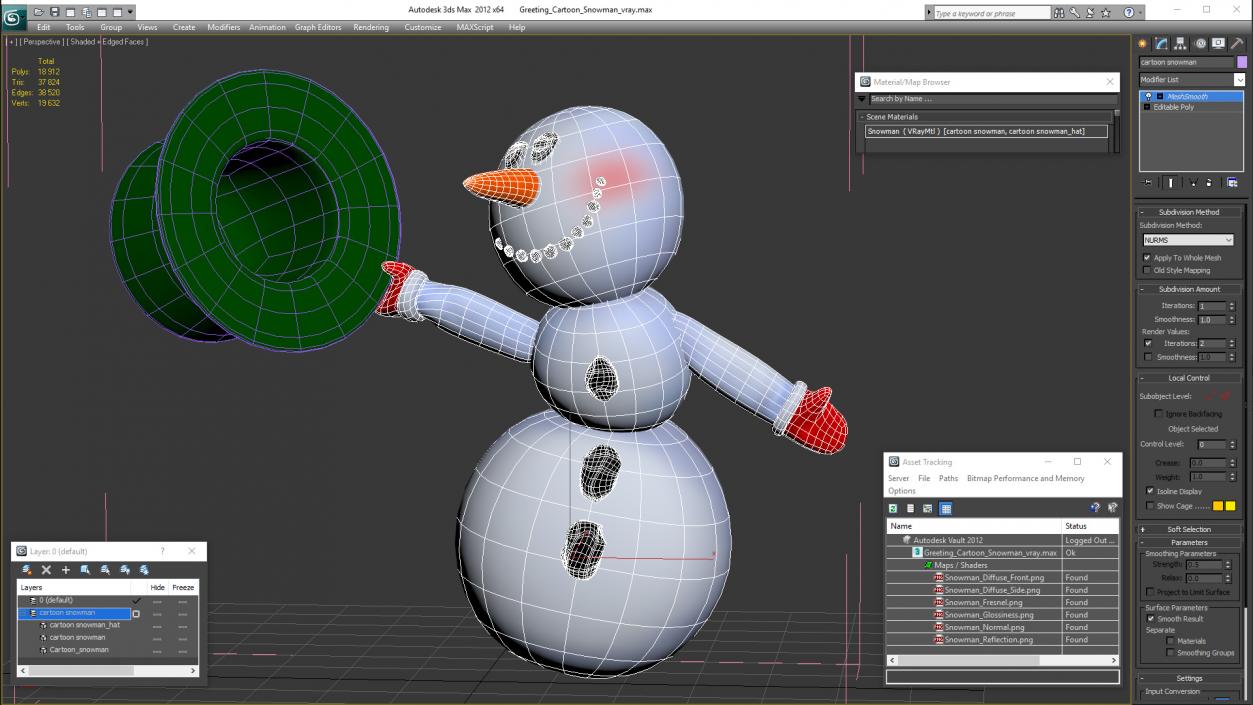 Greeting Cartoon Snowman 3D model