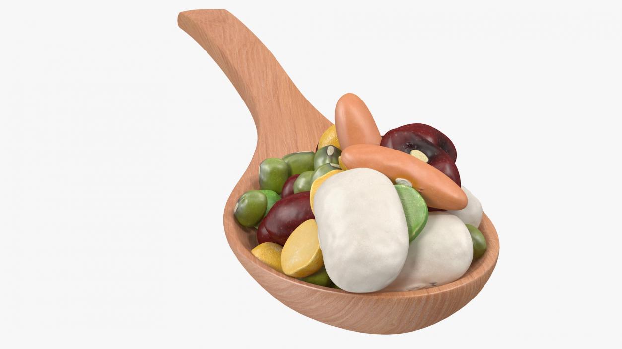 3D Wooden Spoon Filled With Mixed Beans