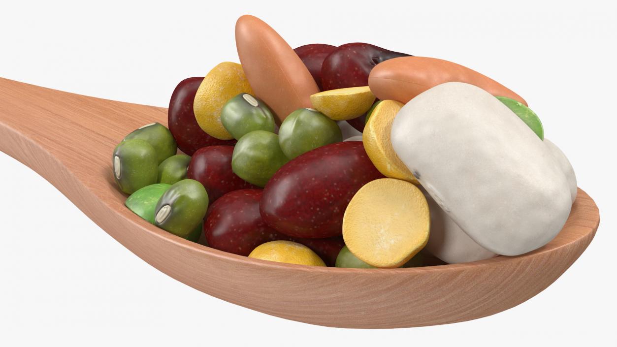 3D Wooden Spoon Filled With Mixed Beans