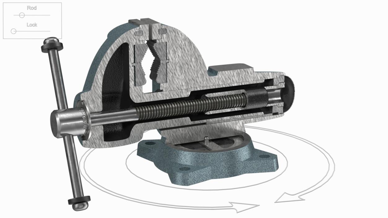 3D Wilton Bench Vise Cross Section Rigged model