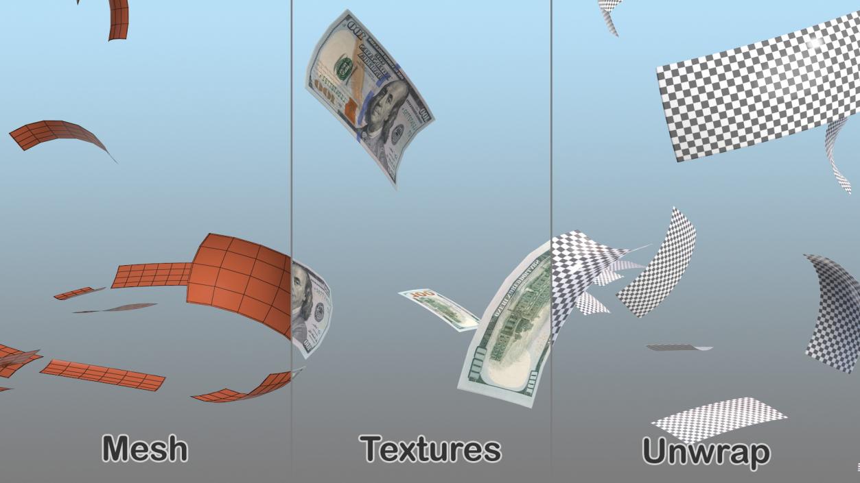 Flying Dollar Bills 3D model