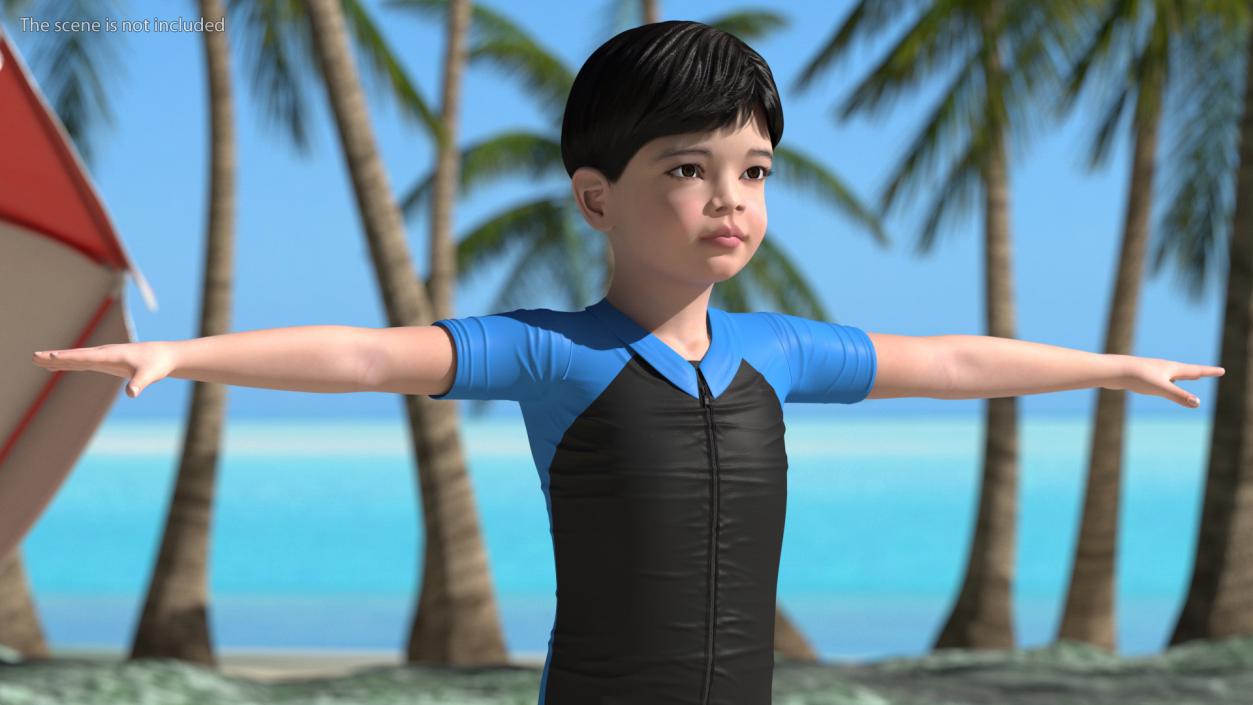 3D Asian Child Boy Swimwear Rigged