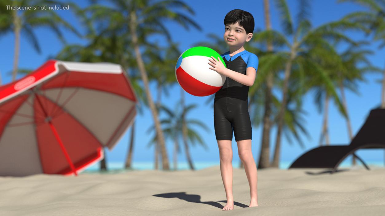 3D Asian Child Boy Swimwear Rigged