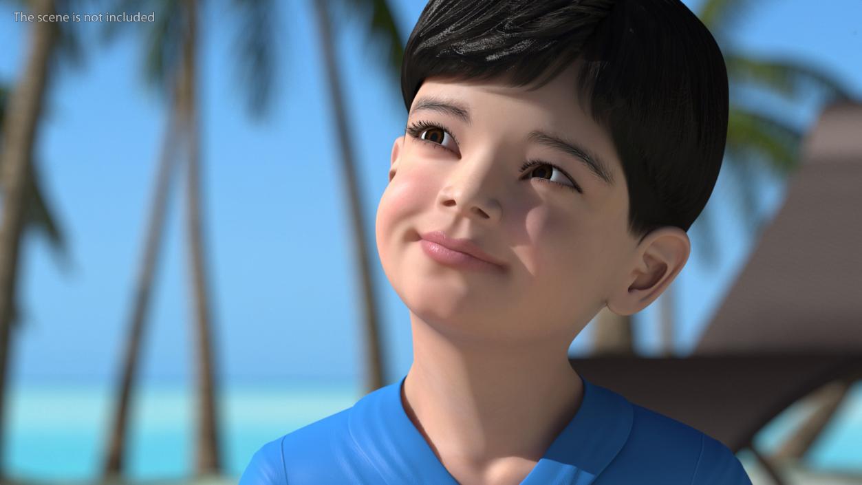 3D Asian Child Boy Swimwear Rigged