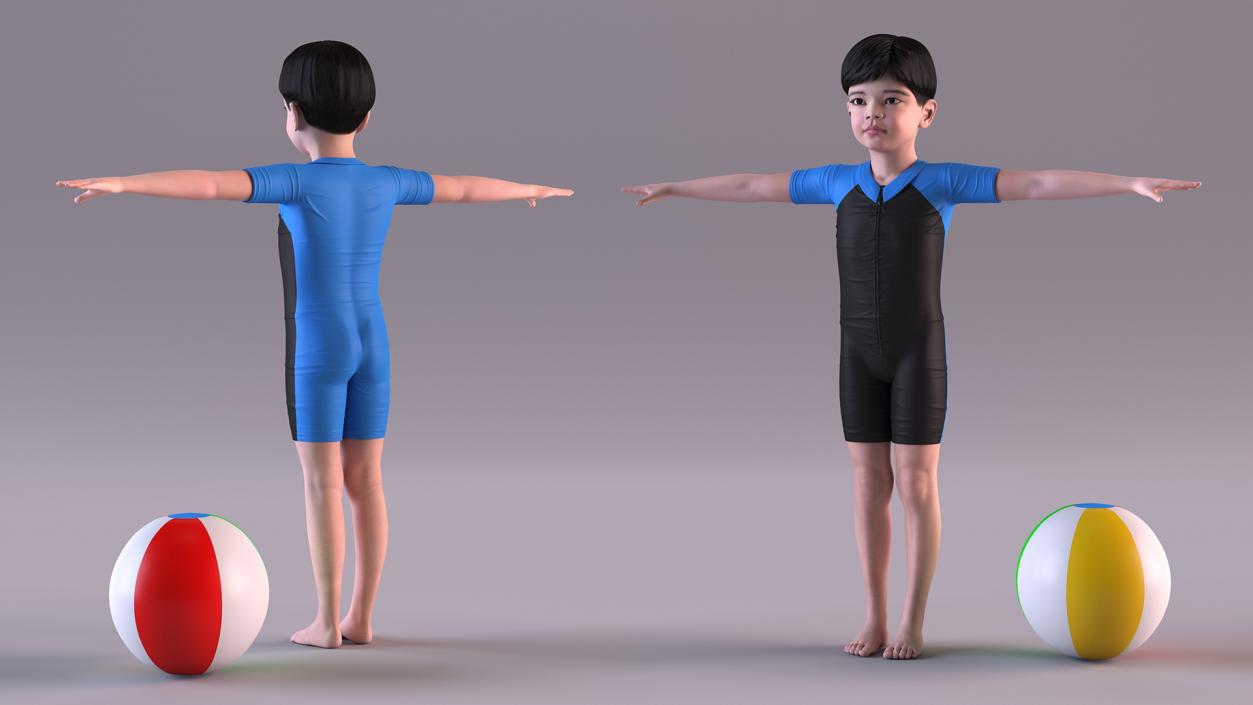 3D Asian Child Boy Swimwear Rigged