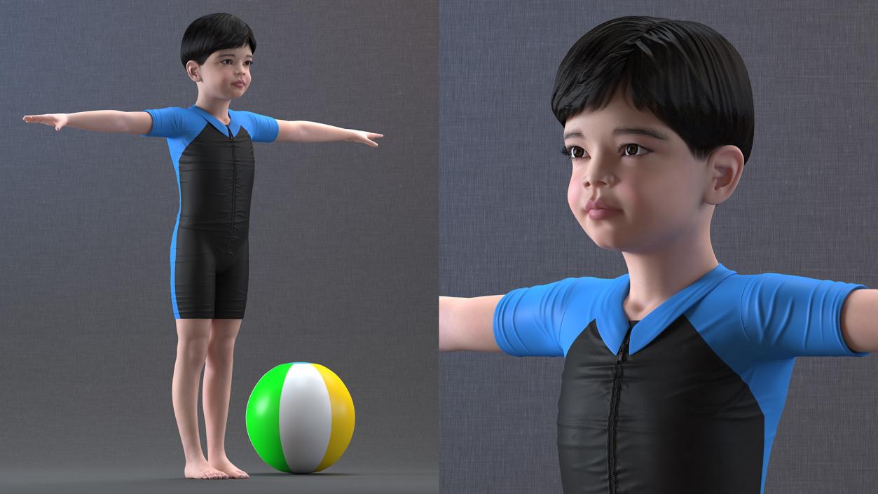 3D Asian Child Boy Swimwear Rigged