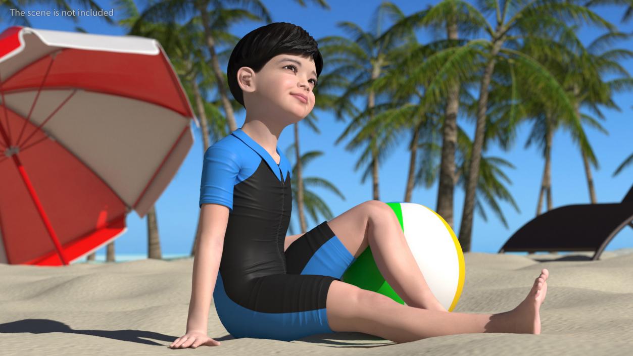 3D Asian Child Boy Swimwear Rigged