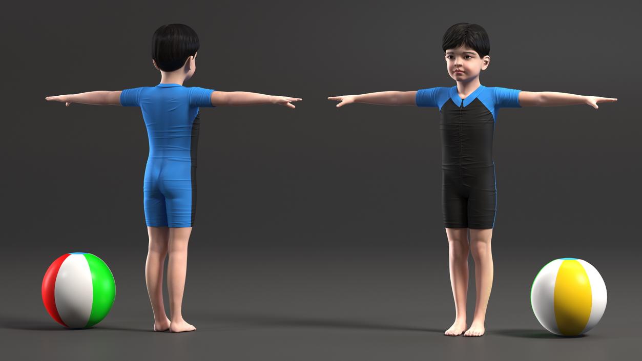 3D Asian Child Boy Swimwear Rigged