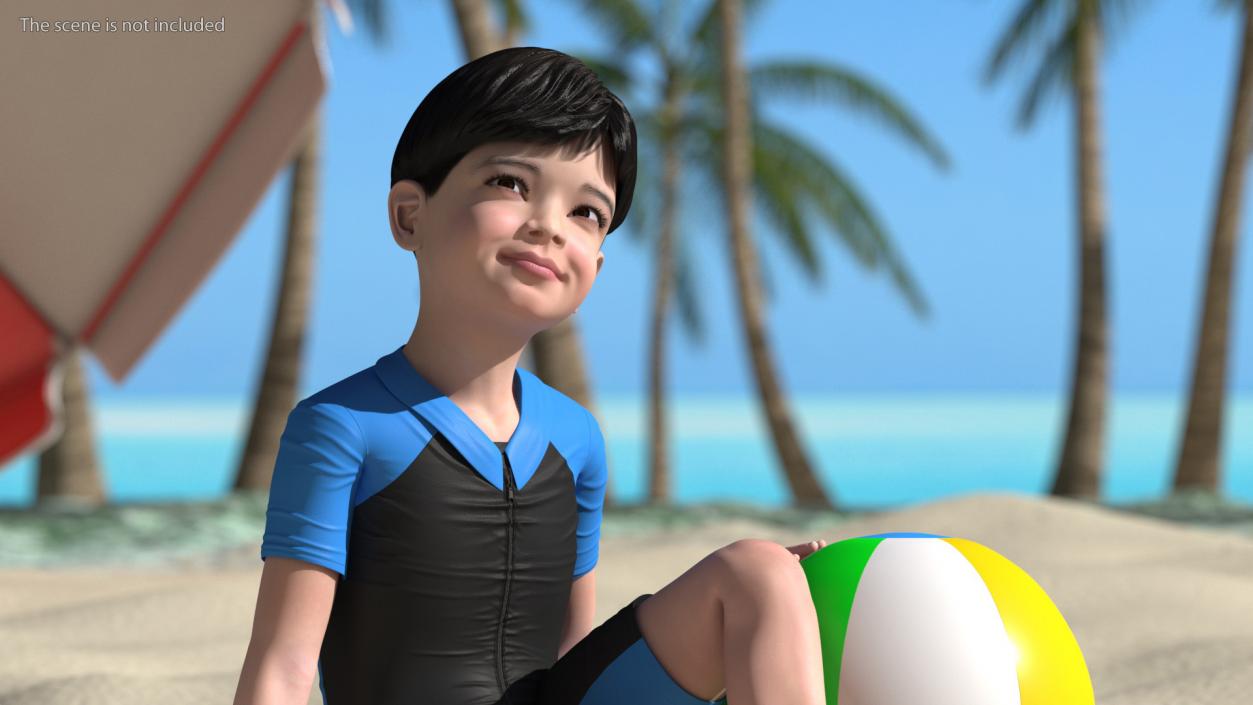 3D Asian Child Boy Swimwear Rigged