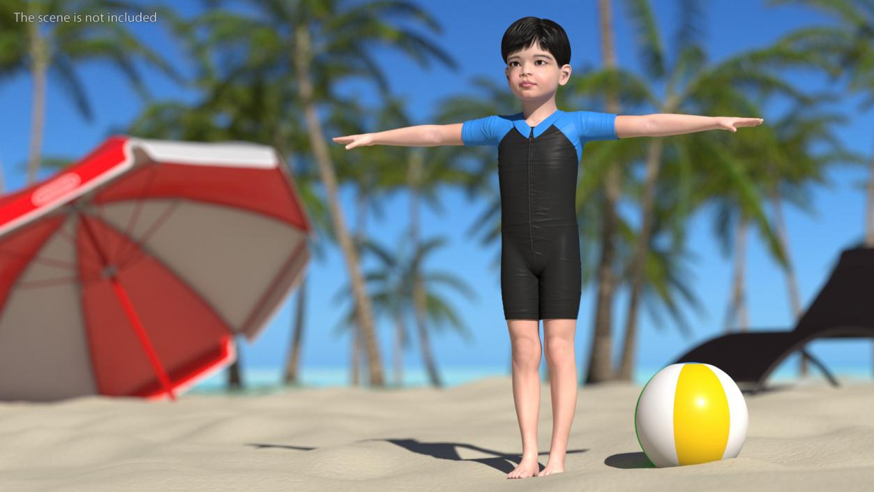 3D Asian Child Boy Swimwear Rigged