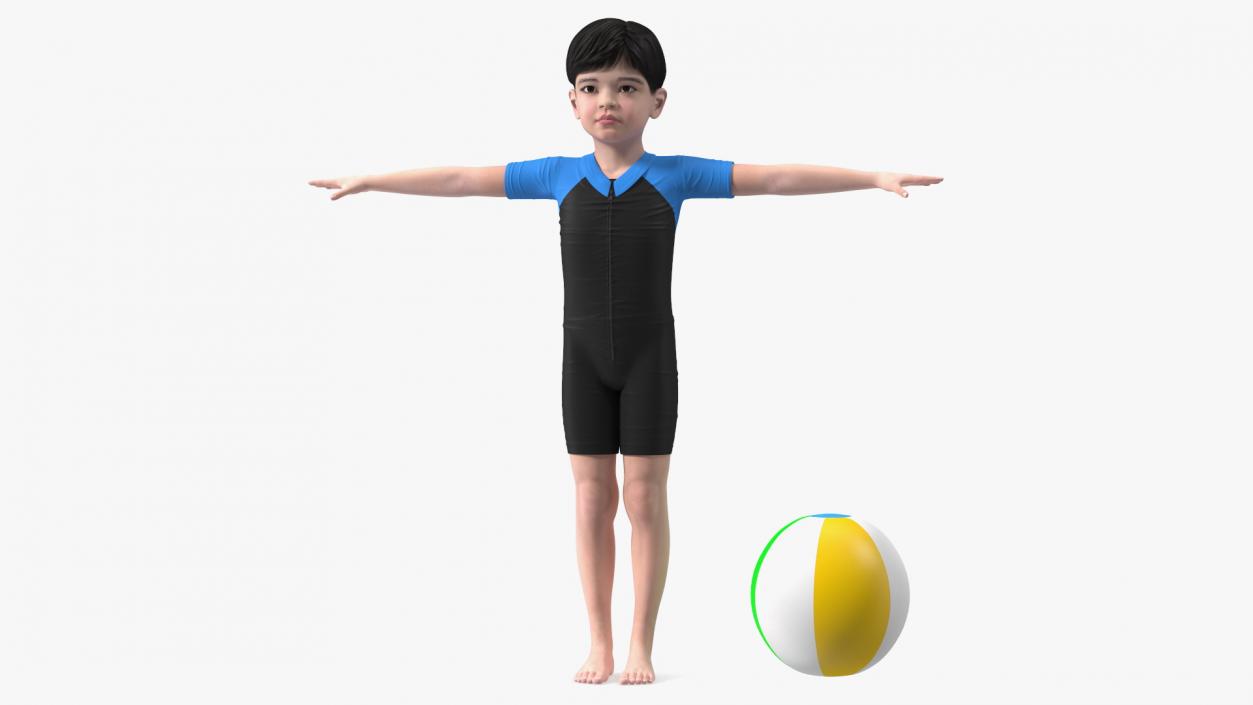 3D Asian Child Boy Swimwear Rigged