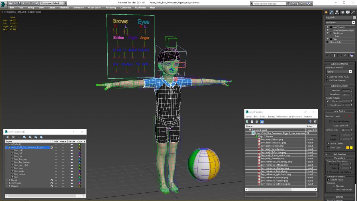 3D Asian Child Boy Swimwear Rigged