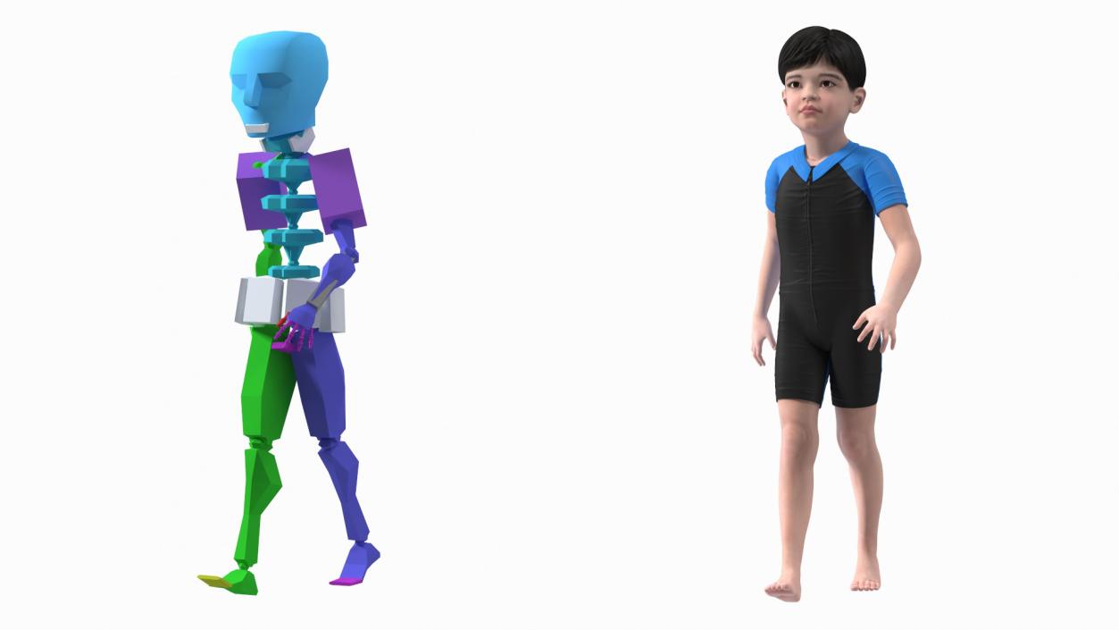 3D Asian Child Boy Swimwear Rigged