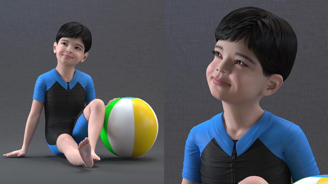 3D Asian Child Boy Swimwear Rigged