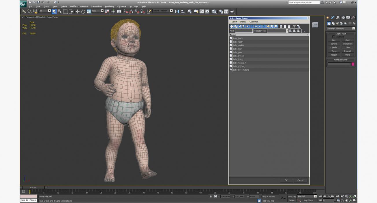 3D model Baby Boy Walking with Fur