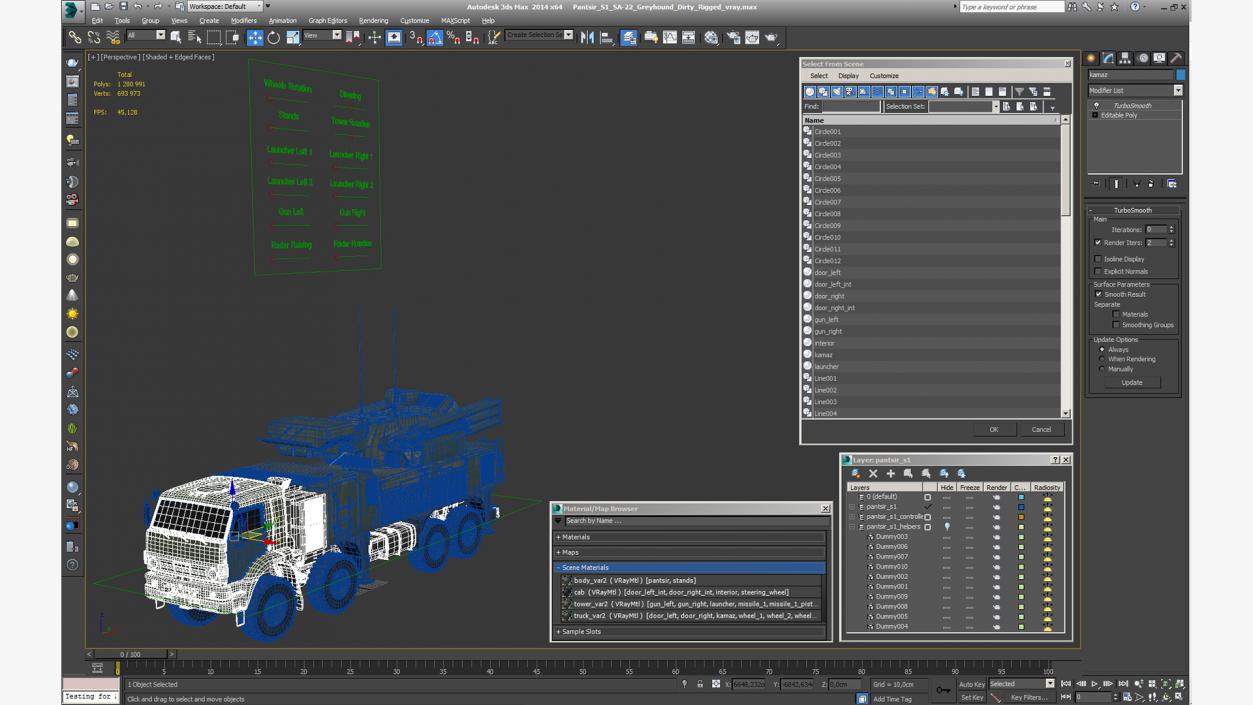 Pantsir S1 SA-22 Greyhound Dirty Rigged 3D model