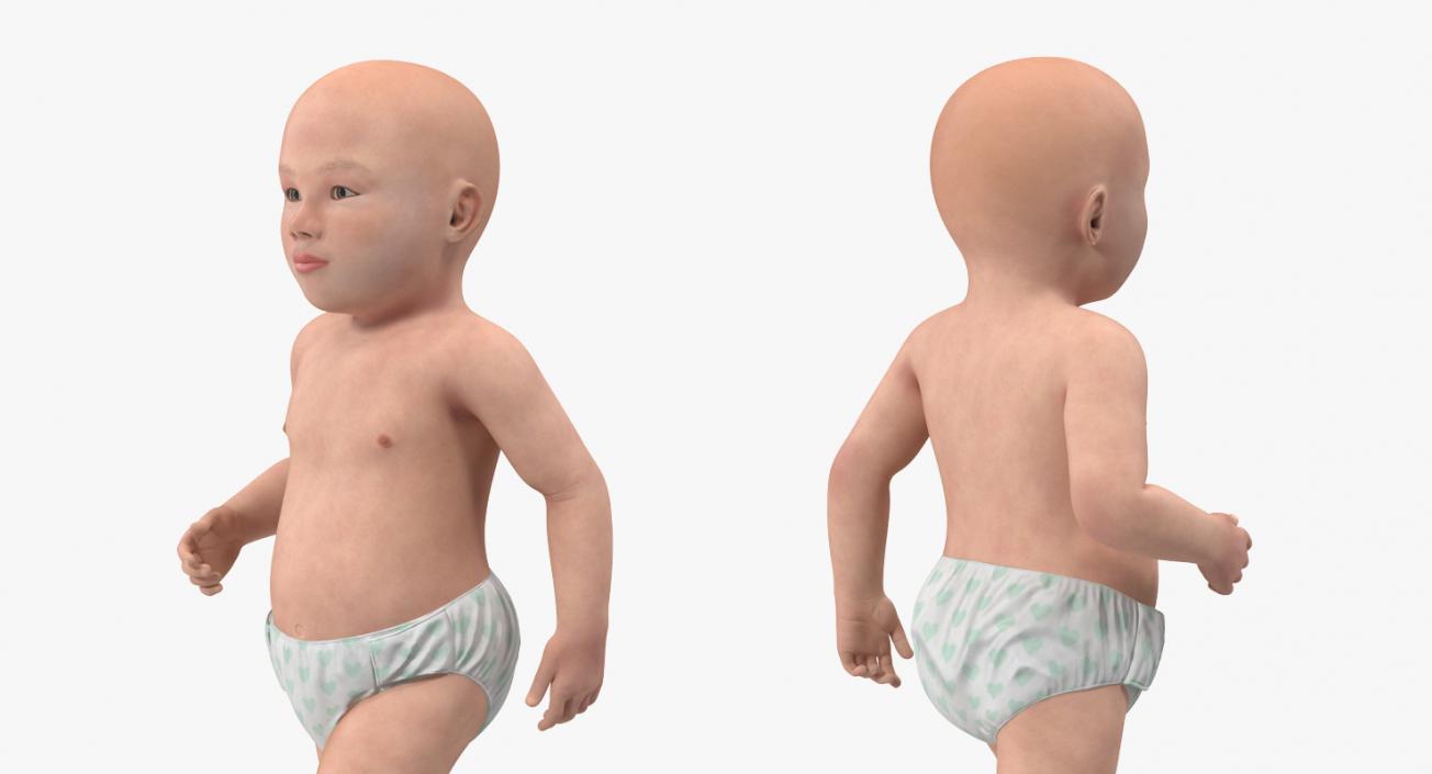 Asian Baby Boy Walking 3D