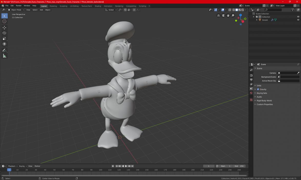 3D Donald Duck Character T-Pose model