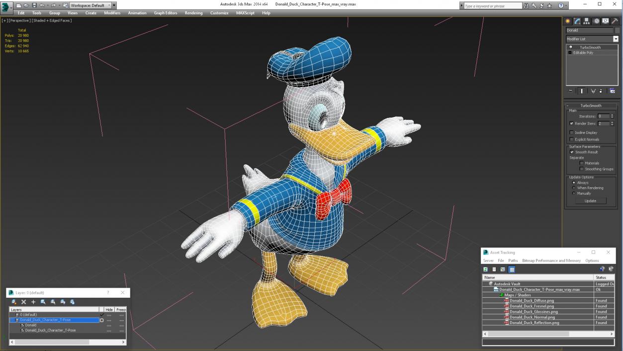 3D Donald Duck Character T-Pose model